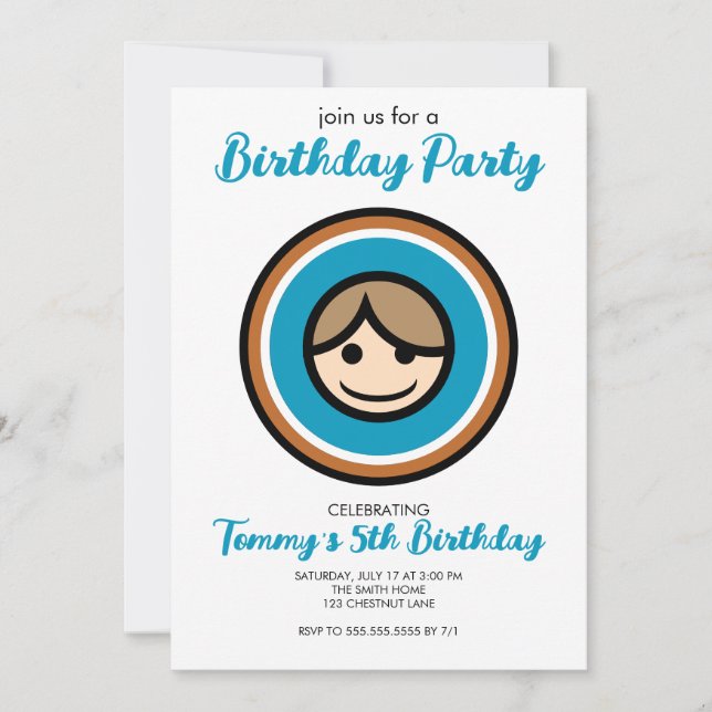 Colourful face graphic party invitation (Front)