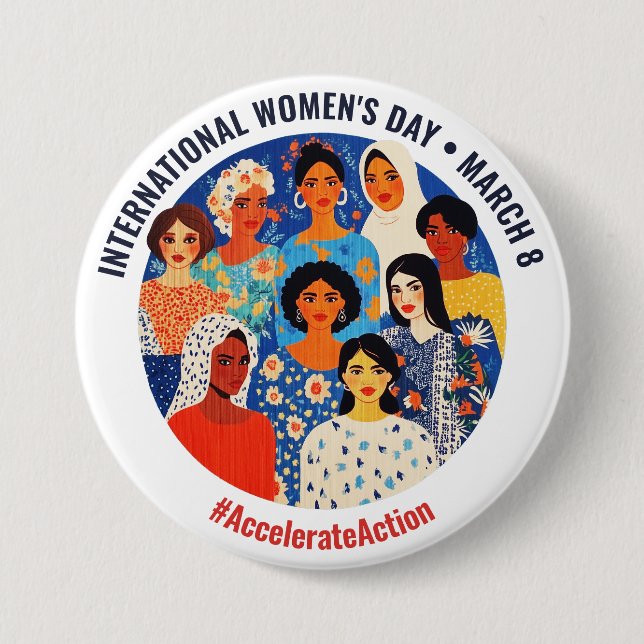 Colourful Faces | International Women's Day | IWD 3 Inch Round Button (Front)