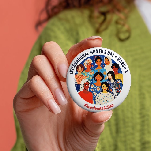 Colourful Faces | International Women's Day | IWD 3 Inch Round Button (Colorful Faces | International Women's Day | IWD Button)