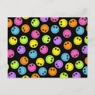 Colourful Faces on Black Postcard