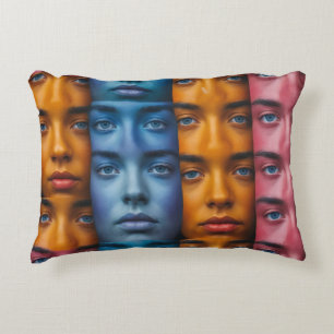 Colourful Faces Pattern Accent Pillow