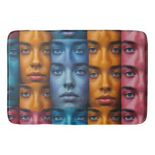 Colourful Faces Pattern Bath Mat