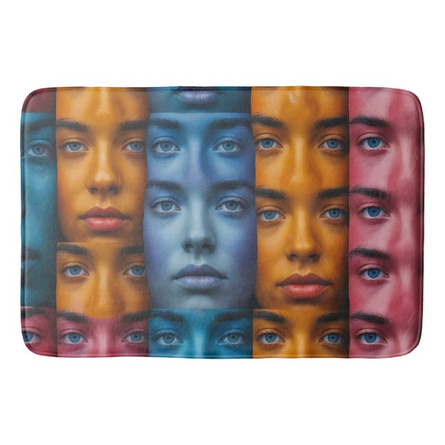 Colourful Faces Pattern Bath Mat (Front)