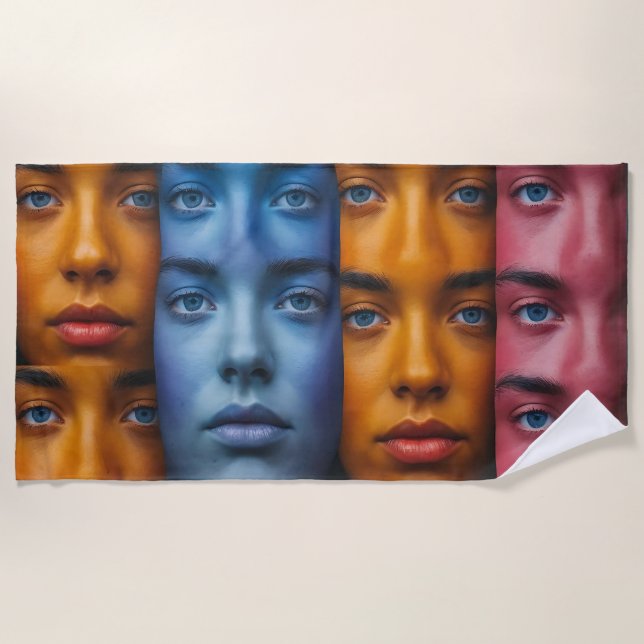 Colourful Faces Pattern Beach Towel (Front)