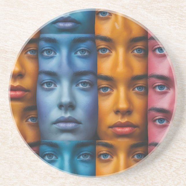 Colourful Faces Pattern Coaster (Front)