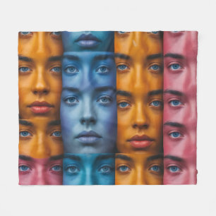 Colourful Faces Pattern Fleece Blanket