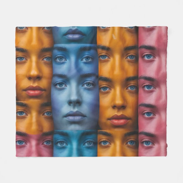 Colourful Faces Pattern Fleece Blanket (Front (Horizontal))