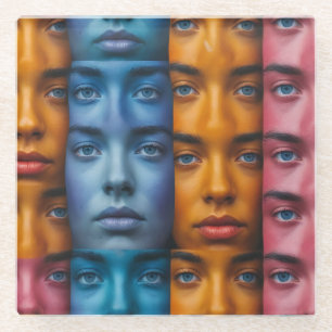 Colourful Faces Pattern Glass Coaster