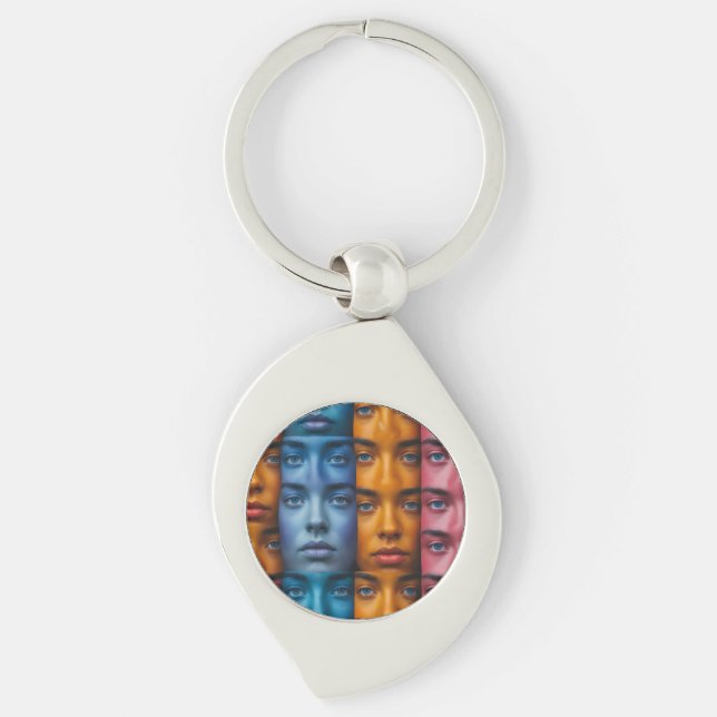 Colourful Faces Pattern Keychain (Front)