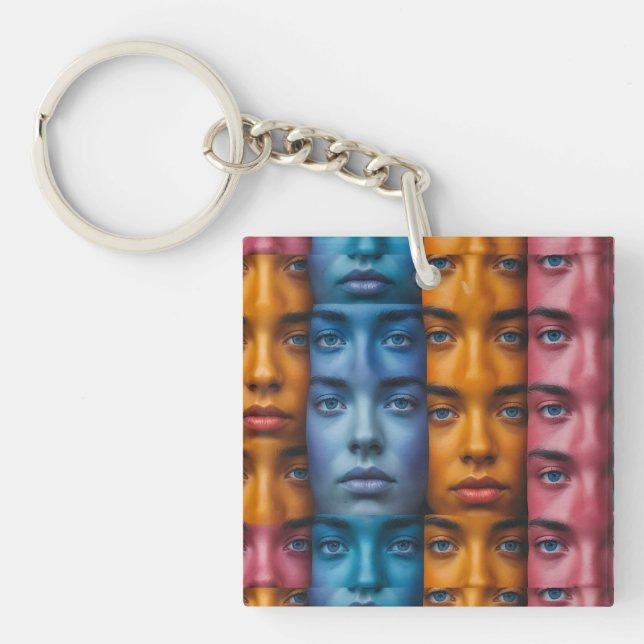 Colourful Faces Pattern Keychain (Front)