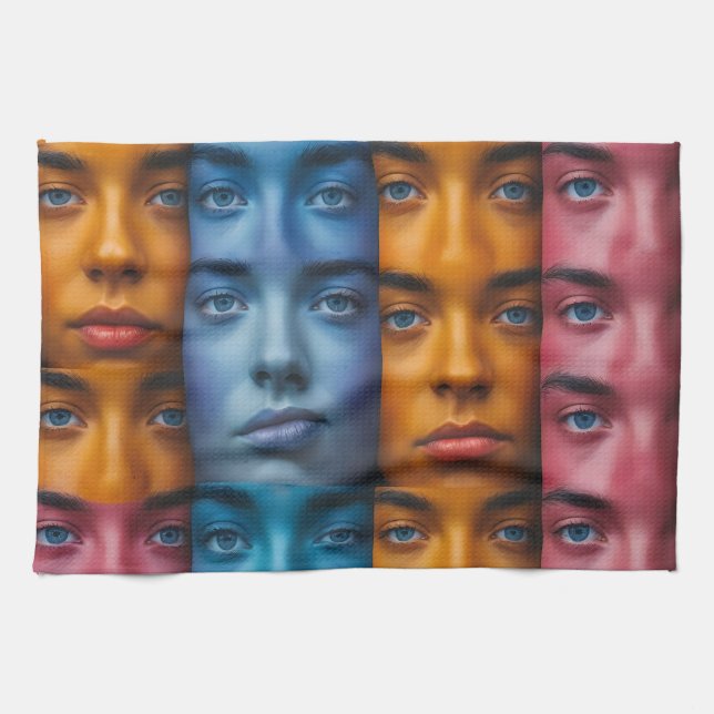 Colourful Faces Pattern Kitchen Towel (Horizontal)