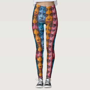 Colourful Faces Pattern Leggings