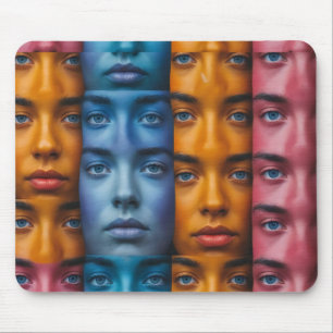 Colourful Faces Pattern Mouse Pad