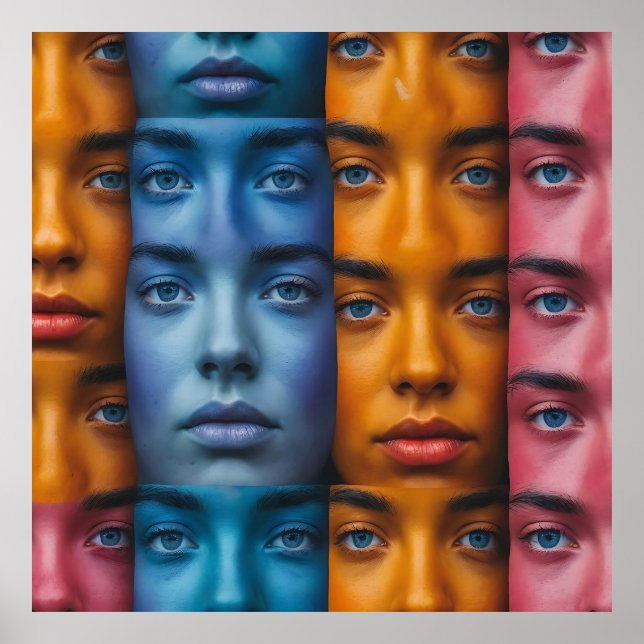 Colourful Faces Pattern Poster (Front)