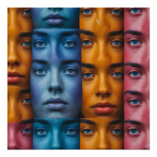 Colourful Faces Pattern Poster