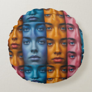 Colourful Faces Pattern Round Pillow