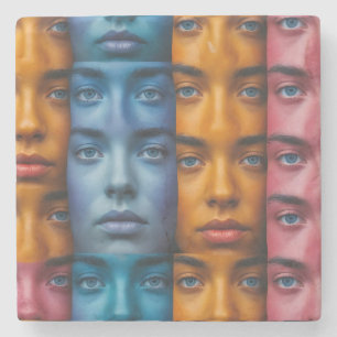Colourful Faces Pattern Stone Coaster