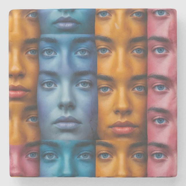 Colourful Faces Pattern Stone Coaster (Front)