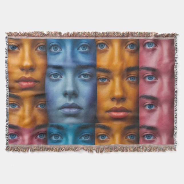 Colourful Faces Pattern Throw Blanket (Front)