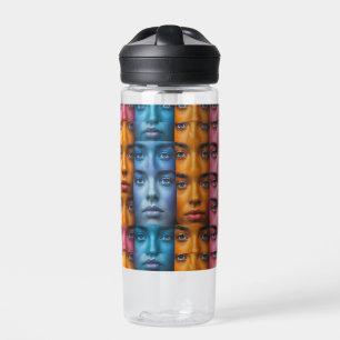 Colourful Faces Pattern Water Bottle