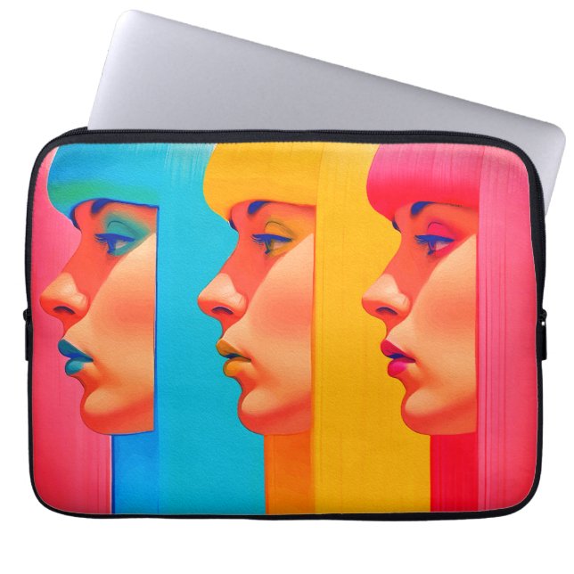 Colourful Faces Vibrant Multicolor Side Profiles Laptop Sleeve (Front)