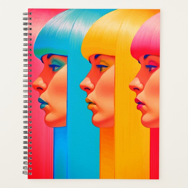 Colourful Faces Vibrant Multicolor Side Profiles Planner (Front)