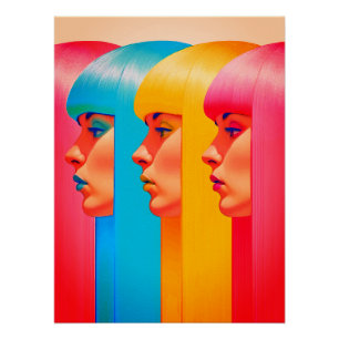Colourful Faces Vibrant Multicolor Side Profiles Poster