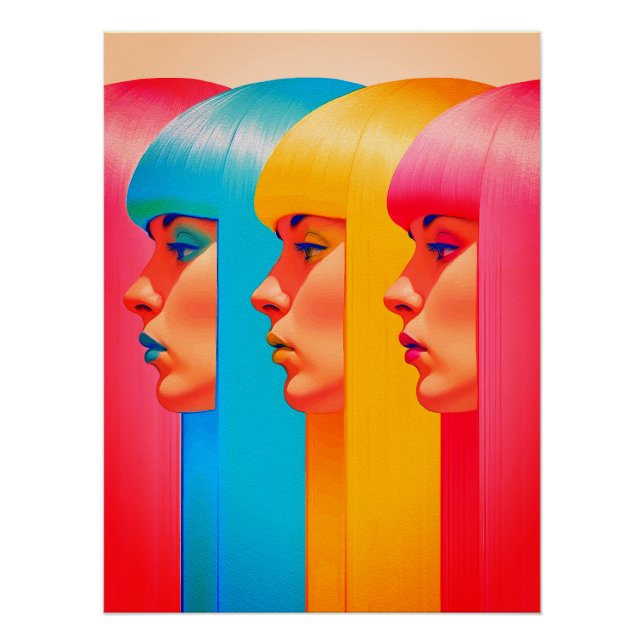 Colourful Faces Vibrant Multicolor Side Profiles Poster (Front)