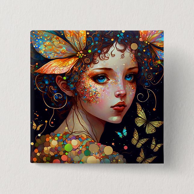 Colourful Fairy Butterflies Fantasy Art 2 Inch Square Button (Front)