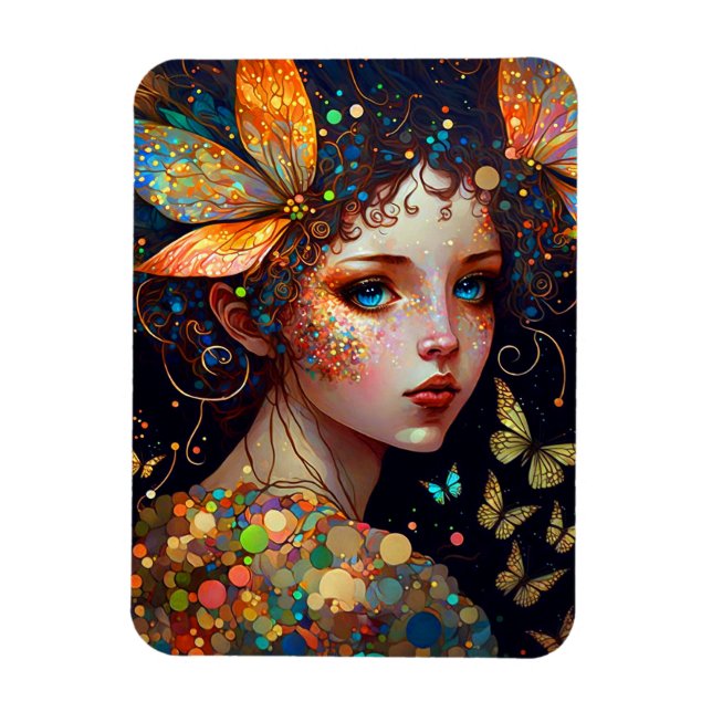 Colourful Fairy Butterflies Fantasy Art Magnet (Vertical)