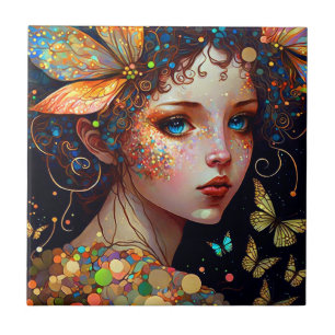 Colourful Fairy Butterflies Fantasy Art Tile