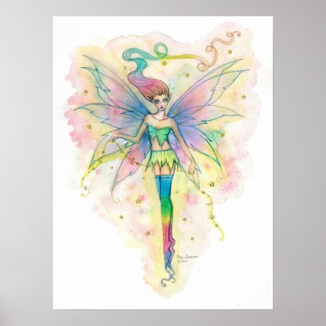 Colourful Fairy Fantasy Art Print by Molly Harriso (Front)