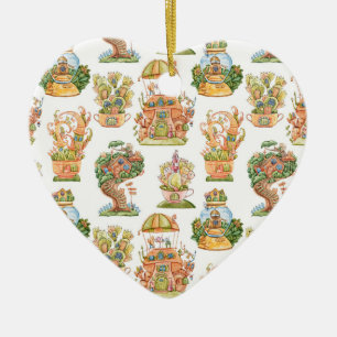Colourful Fairy Tale Houses Pattern Ceramic Ornament