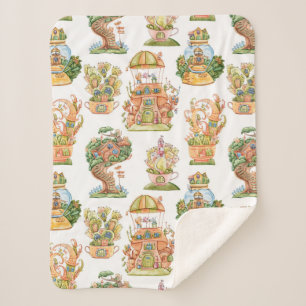 Colourful Fairy Tale Houses Pattern Sherpa Blanket