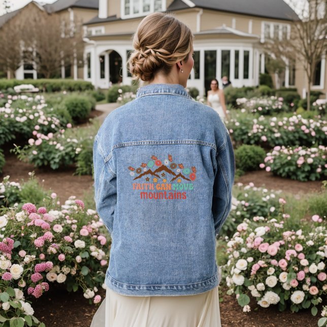 Colourful Faith can move mountains, Matthew 17:20 Denim Jacket (Wedding Back)