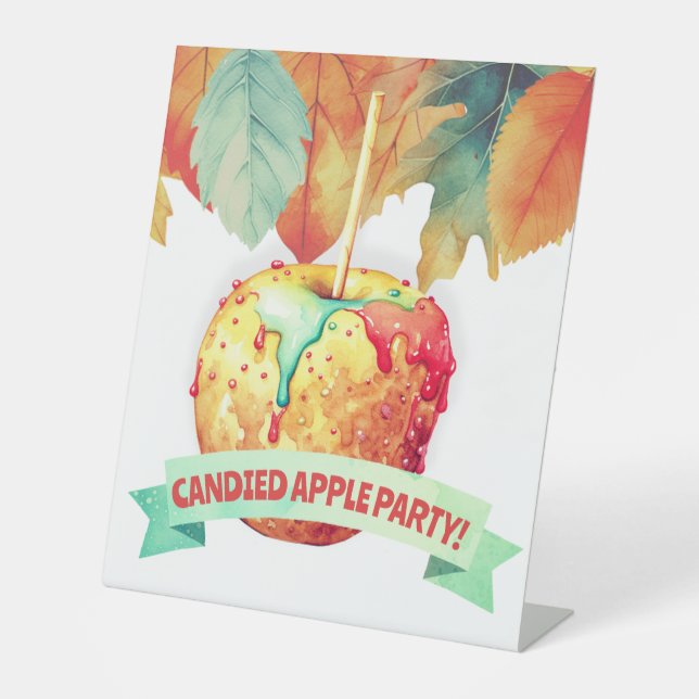 Colourful Fall Autumn Candied Apple Party Pedestal Sign (Front)
