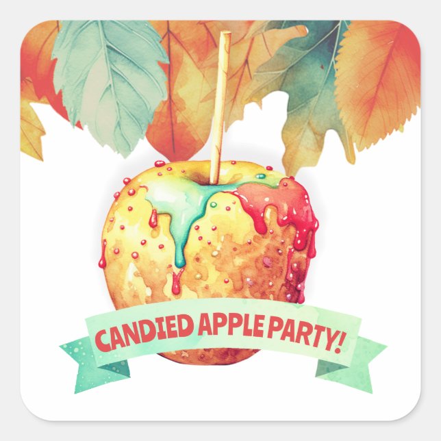 Colourful Fall Autumn Candied Apple Party Square Sticker (Front)