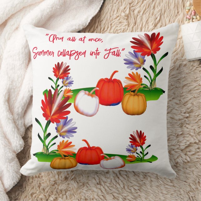 Colourful Fall Autumn Green Foliage Pumpkin Floral Throw Pillow (Blanket)