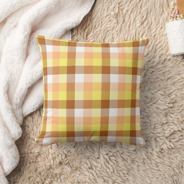 Colourful Fall Autumn Orange Plaid Pattern Throw Pillow (Blanket)
