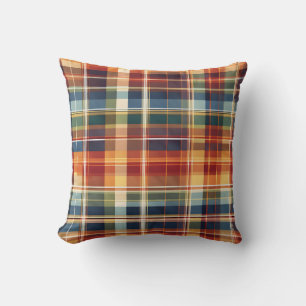 Colourful Fall Autumn Thanksgiving Plaid  Throw Pillow