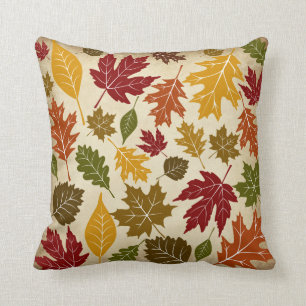Colourful Fall Autumn Tree Leaves Pattern Throw Pillow