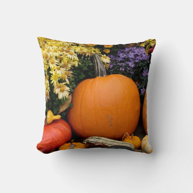 Colourful fall decorative pumpkin display throw pillow (Front)