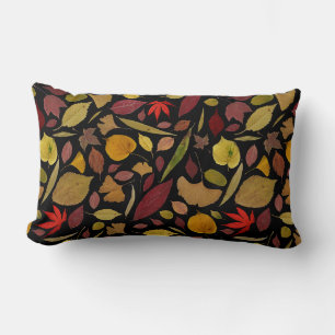 Colourful Fall Dried Leaves Dark Moody Cozy Lumbar Pillow