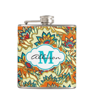 Colourful Fall Floral Pattern Personalized Hip Flask