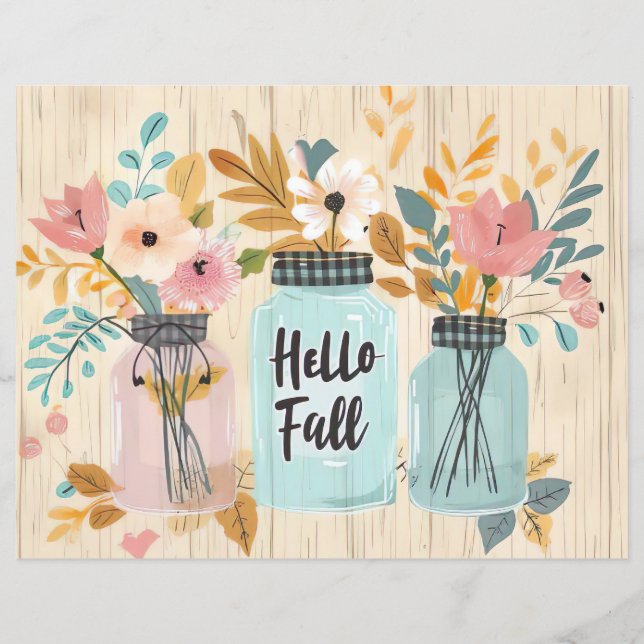 colourful fall flower pattern scrapbook paper (Front)