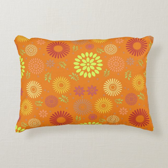 Colourful Fall Flowers in Warm Shades Accent Pillow (Front)