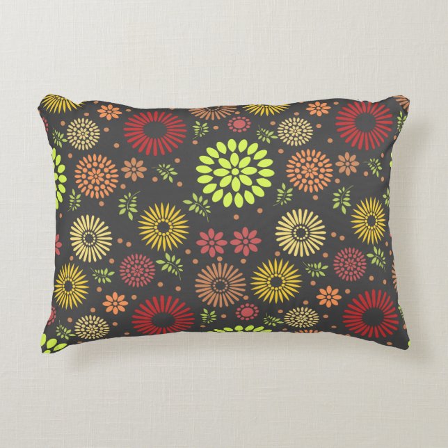 Colourful Fall Flowers in Warm Shades Accent Pillow (Front)