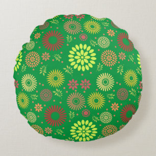 Colourful Fall Flowers in Warm Shades Round Pillow