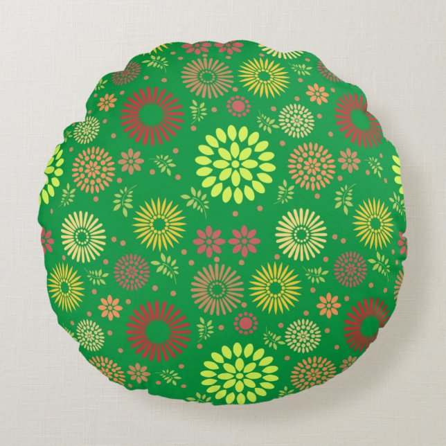Colourful Fall Flowers in Warm Shades Round Pillow (Front)