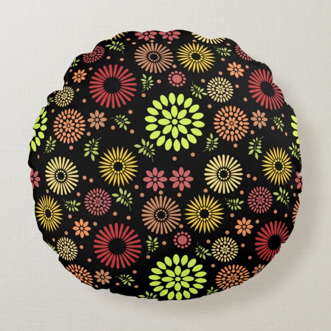 Colourful Fall Flowers in Warm Shades Round Pillow (Front)